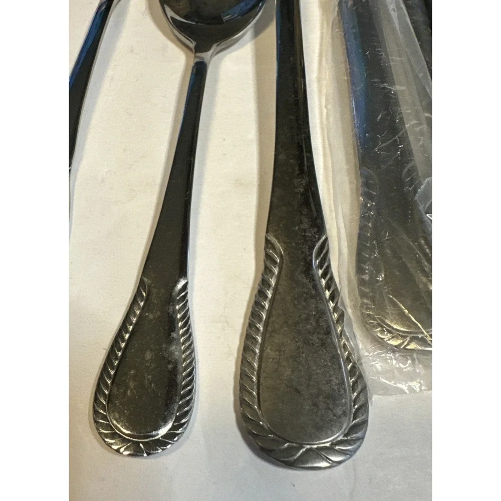 41 Pc Assorted Lot Of Stainless China With Rope Edge Design Most Are In Bags